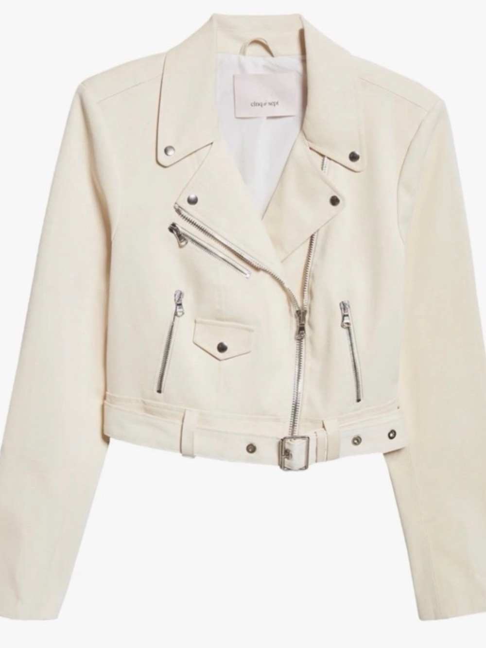 cinq a sept Zoe Faux Leather Cream Leather Moto Jacket